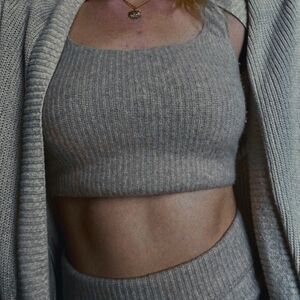 Everlane charcoal grey wool yak hair knit cozy stretch crop bralette tank top S